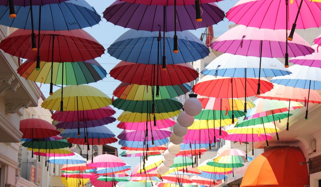 Umbrella Street in Fethiye, Turkey, part of the Turkish Riviera