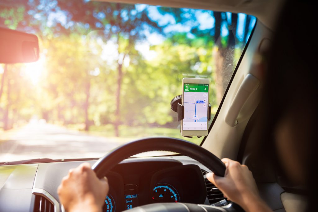 Driving with a navigation GPS app