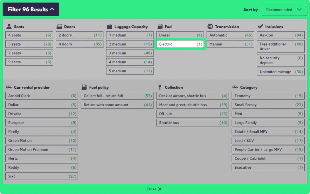 Filter fuel type by Electric